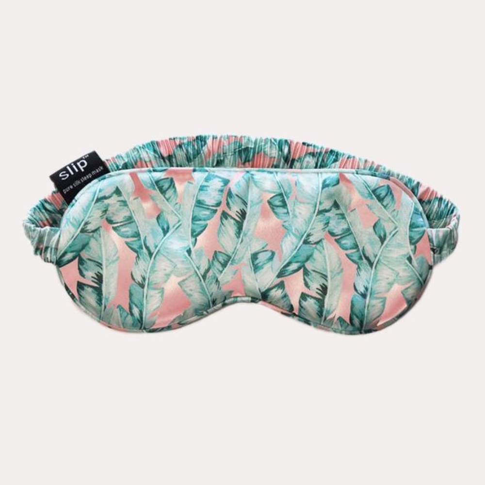 Slip Cali Nights green/pink tropical palm leaf print Silk Sleep Eye Mask